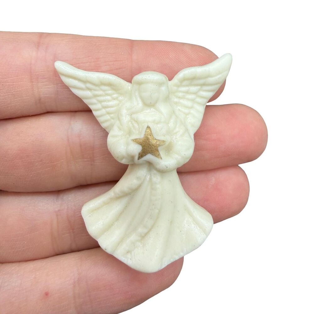 Vtg Lenox Porcelain Handcrafted Angel Holding Gold Color Star Brooch Pin
